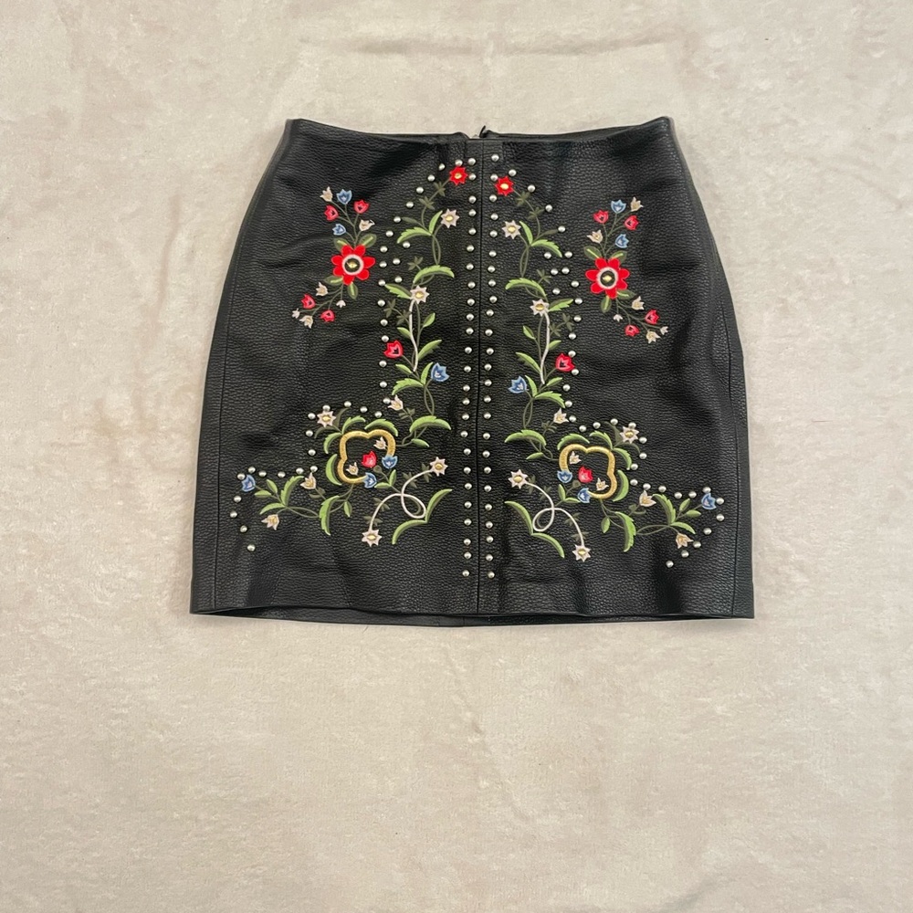 Bershka Black Floral Embroidered Mini Skirt